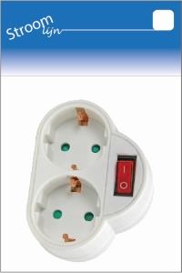 Randaarde stekkeradapter 2-voudig met schakelaar wit - 6640885