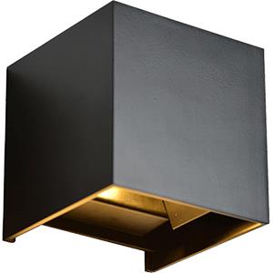Led wandlamp 2x3w up down vierkant zwart 3000k - 5082070