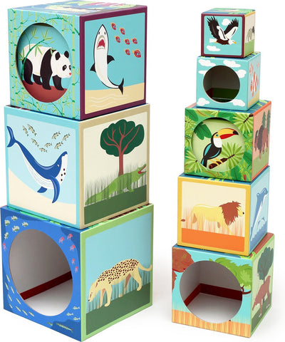 Torre apilable para rascar - animales del mundo - 10 piezas - cartón resistente y duradero - 1 año