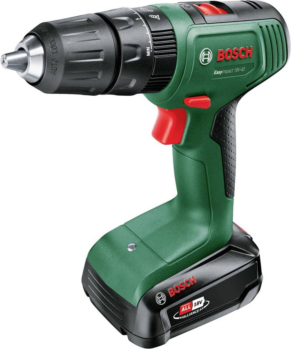 Bosch Home and Garden 06039D810C Taladro atornillador de percusión inalámbrico 18 V 1,5 Ah Li-ion incl. batería, incl. cargador, incl. caso,