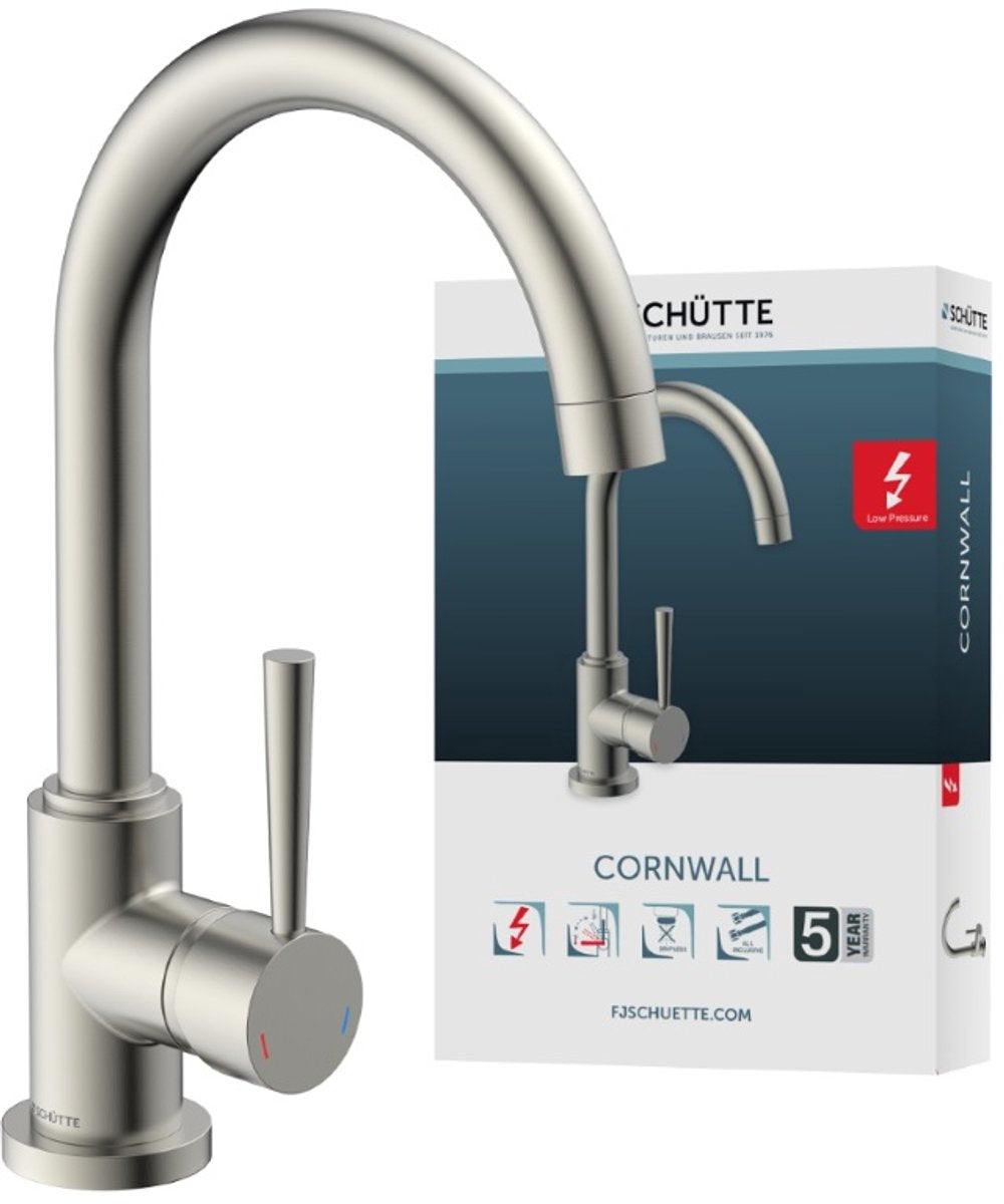 Schütte Schütte Eenknops mezclador con boquilla redonda Cornwall de acero inoxidable a baja presión