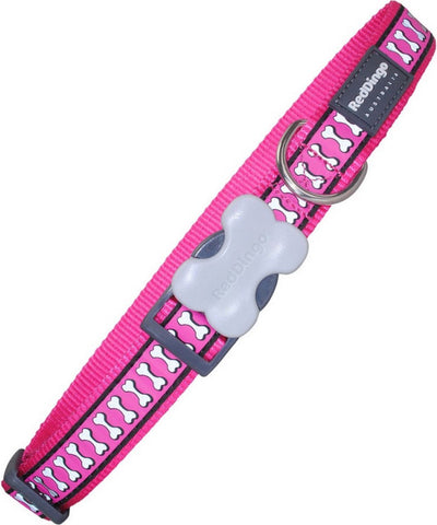 Red dingo dog collar bone reflective fuchsia (1.2 x 20-32 cm)