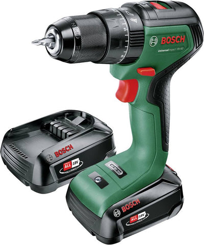 Imp bosch verde universalact 18v-60 | taladro atornillador de impacto inalámbrico | con dos posiciones | 2 baterías de 2,0 ah + cargador - 06039d7102