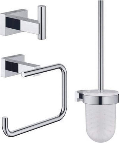 Grohe essentials cube accessory set - toilet roll holder - toilet brush set - towel hook - chrome