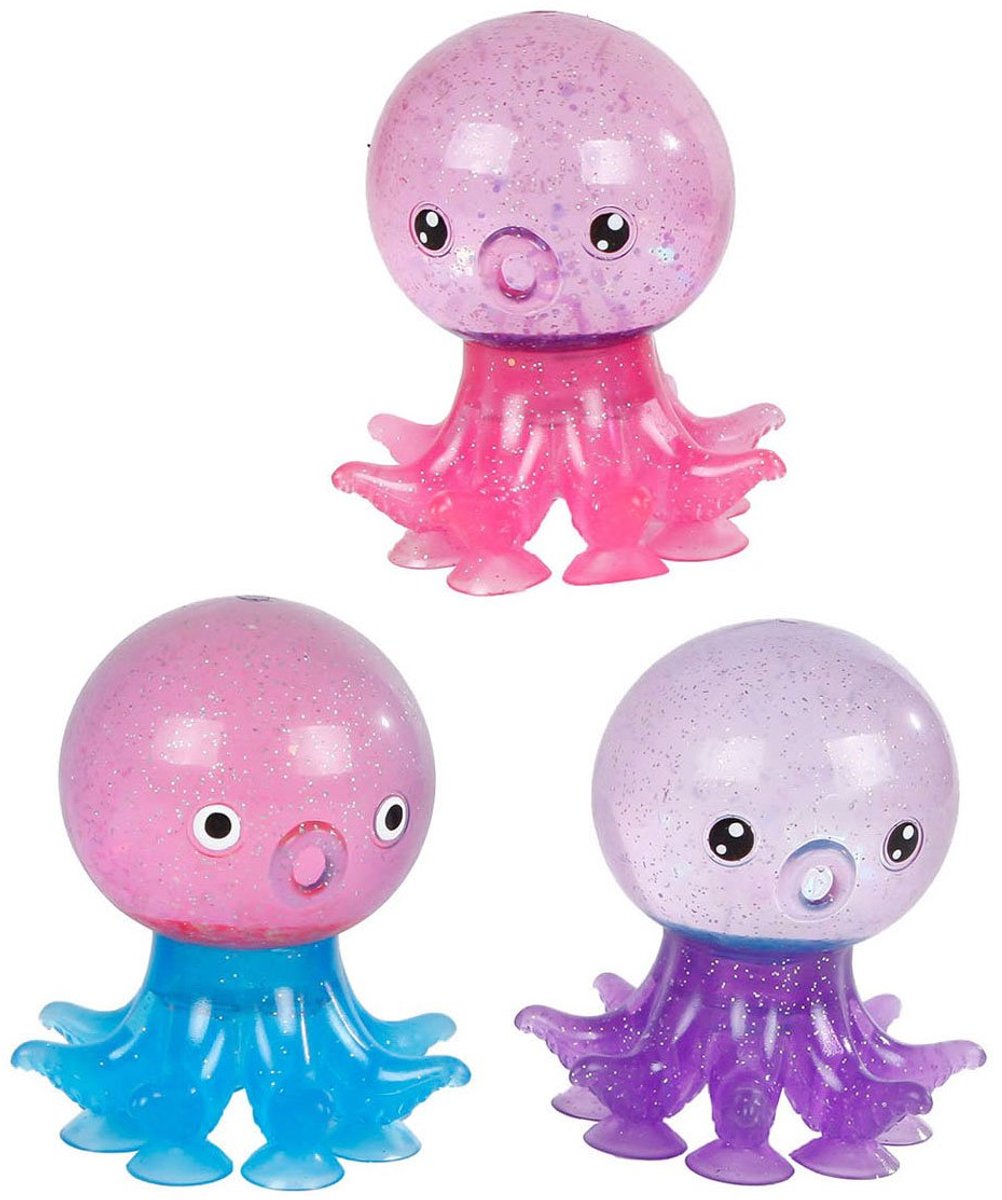 Destination deep octopus glitterknijpbal met zuignappen