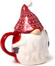 Puckator beker mok met deksel - scandi kerst gnoom kabouter gevormd - rood wit - keramiek - 500ml