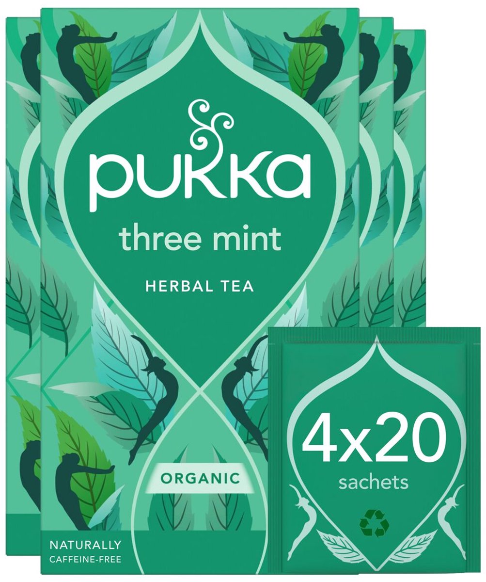 Tè Pukka tre menta - 80 bustine di tè - tisana biologica - 4 x 20 bustine - confezione risparmio di tè