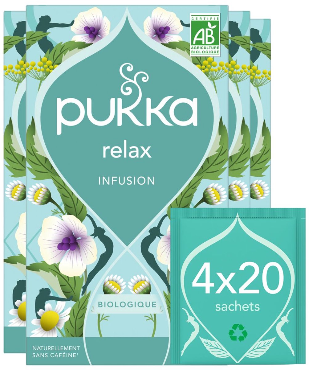 Pukka Tea Relax - 80 bustine di tè - tisana biologica - 4 x 20 bustine - confezione risparmio di tè
