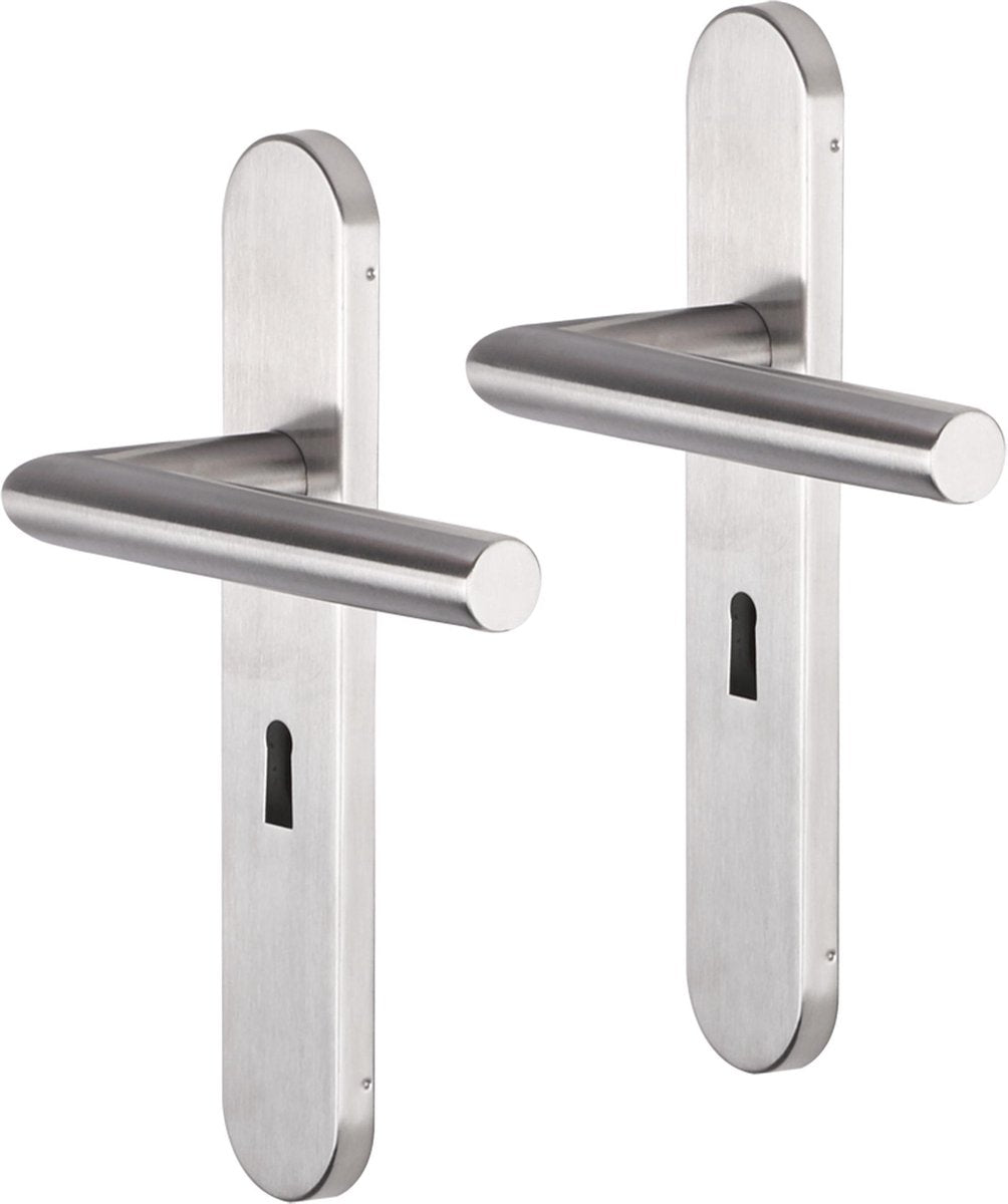 Tirador de puerta Impresso - grada - para interior - ovalado - protector de puerta con cerradura - acero inoxidable - 2 piezas