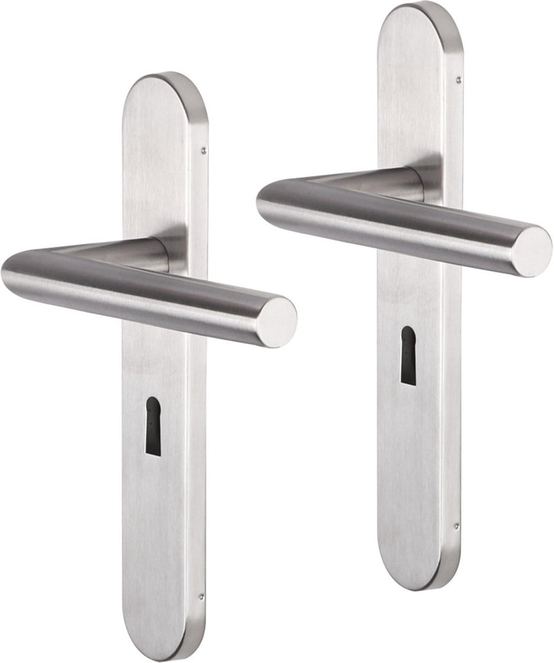 Tirador de puerta Impresso - grada - para interior - ovalado - protector de puerta con cerradura - acero inoxidable - 2 piezas