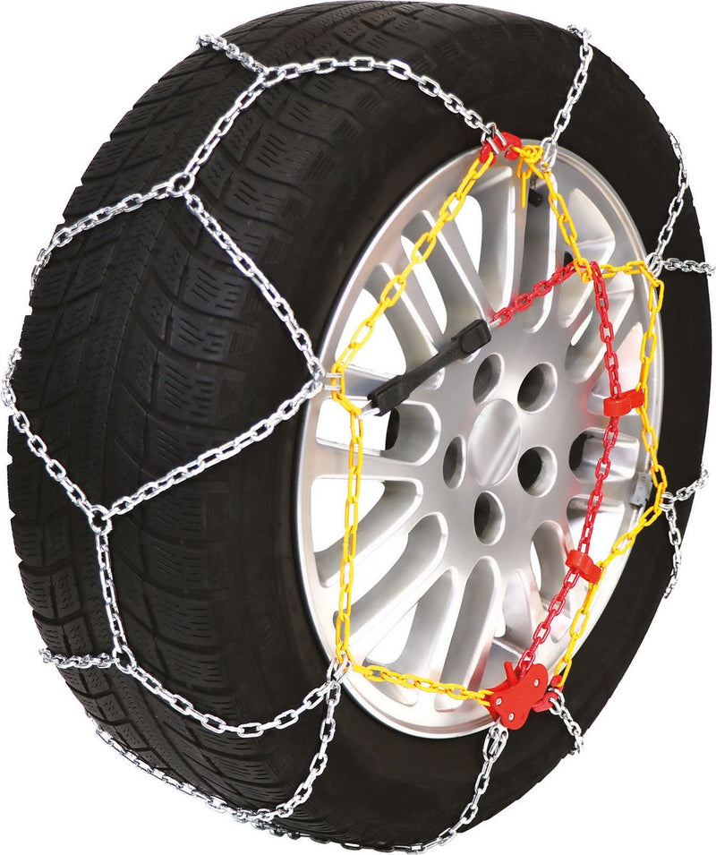 Cadenas para nieve Carpoint - kns 130 - eslabones de agarre de acero endurecido de 9 mm - tensor semiautomático - la guía transversal mejora el agarre - incluidos eslabones de reparación de emergencia, guantes, manual y práctica bolsa de almacenamiento