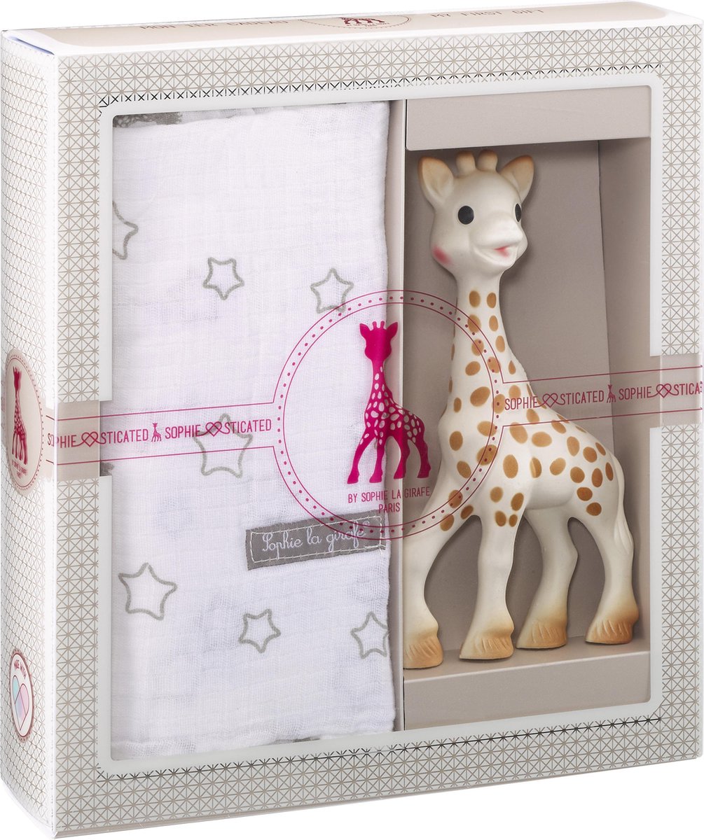 Sophie la jirafa sofisticado set de regalo - juguetes para bebés - tela hidrofílica - regalo de maternidad - regalo de baby shower - 4 piezas