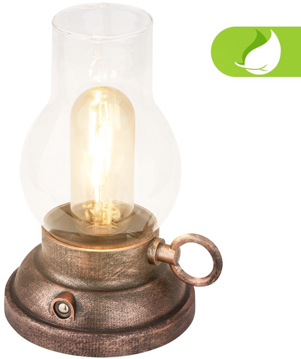 B.k.licht briloner kanea - lámpara de mesa recargable - estilo lámpara de aceite - función táctil - regulable - ip44 - luz blanca cálida - ø10,5 x 17,5 cm - bronce
