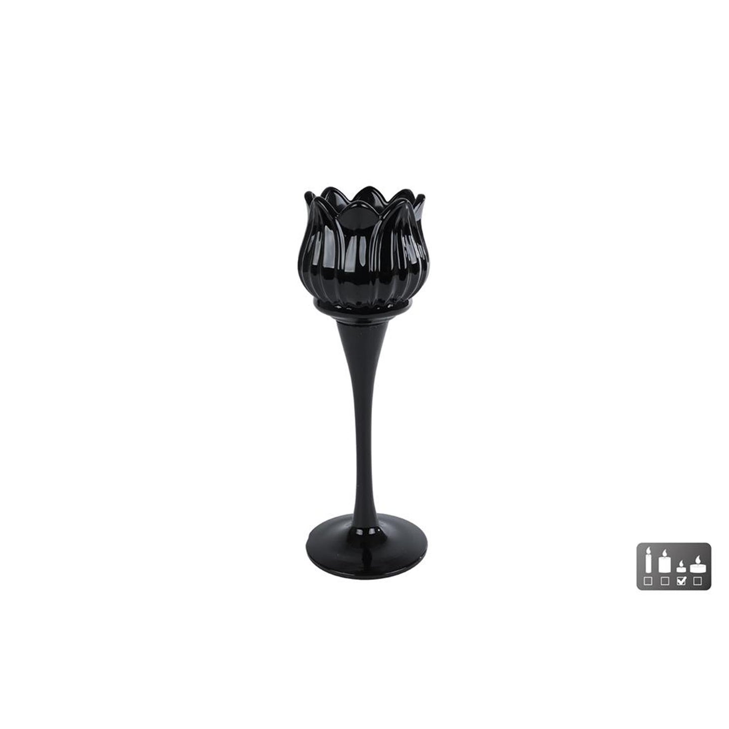 Cosydecor portavelas tulipán cristal negro 7x7x22cm