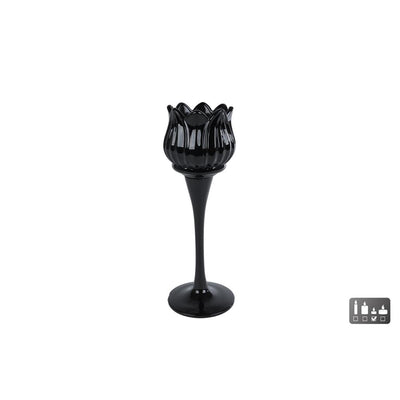 Cosydecor portavelas tulipán cristal negro 7x7x22cm