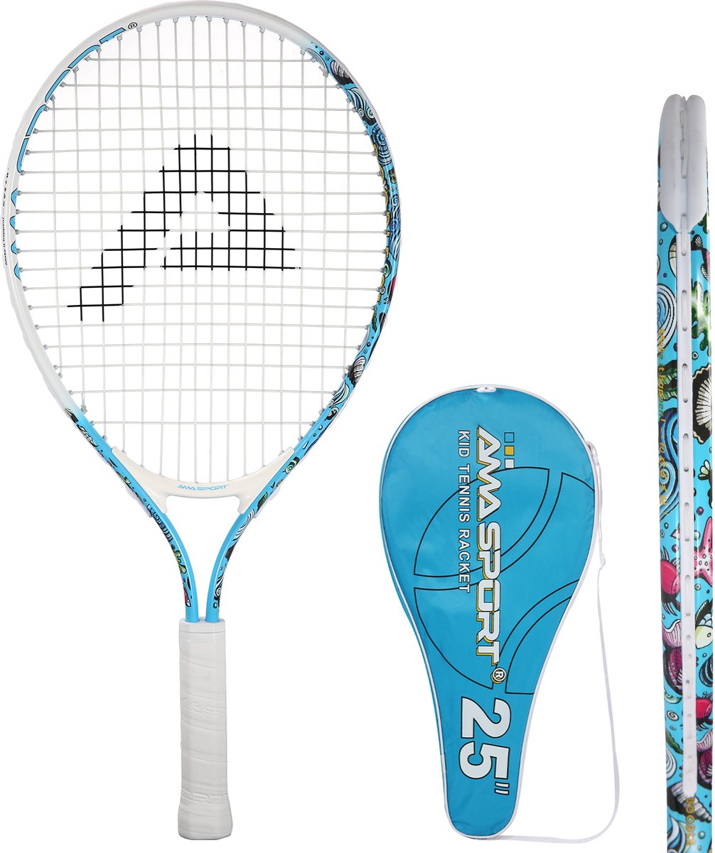 Ama sport raqueta de tenis para niños azul océano 25 pulgadas - raqueta junior ligera con bolsa - ideal para principiantes -