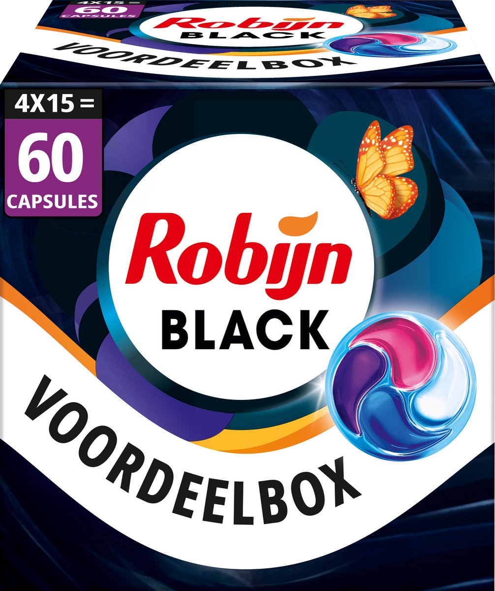 Detersivo Robijn - Capsule lavaggio 4 in 1 - Velluto nero - 4 x 15 pezzi - 60 lavaggi - Confezione risparmio