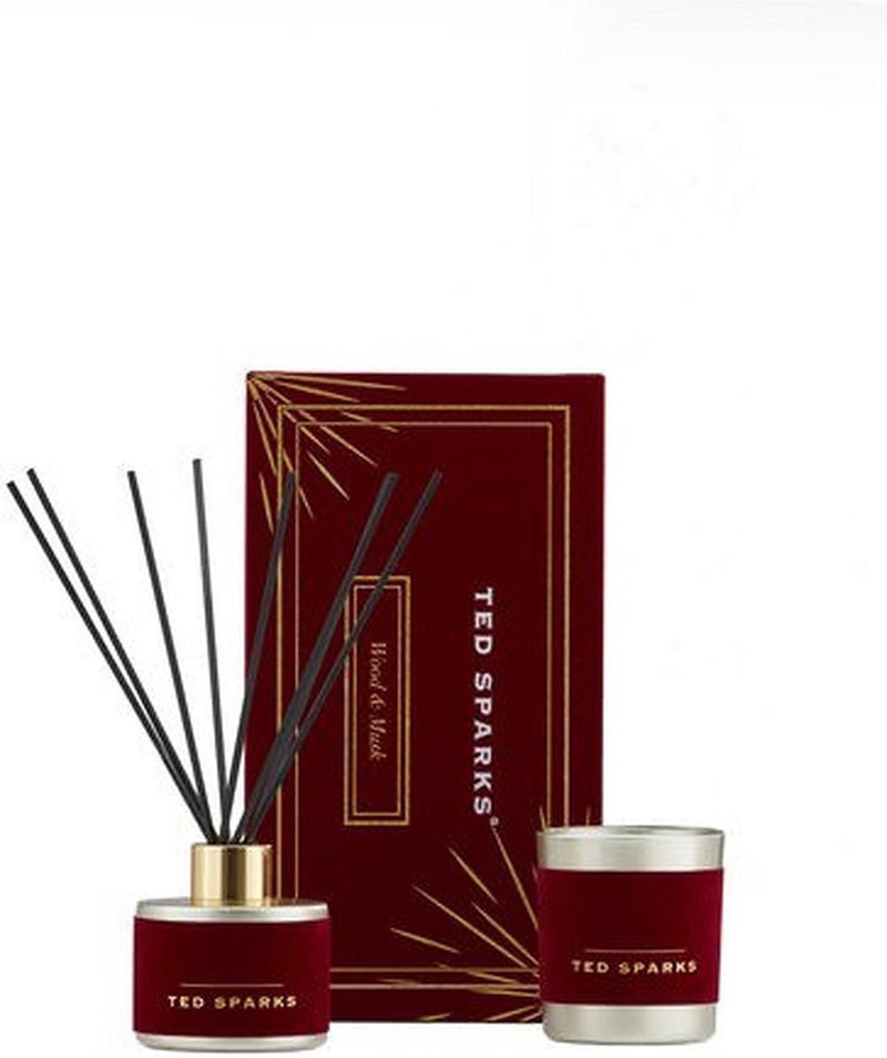 Ted Sparks - Caja de regalo de la colección Velvet - Difusor de varillas de fragancia de velas perfumadas - Almizcle de madera