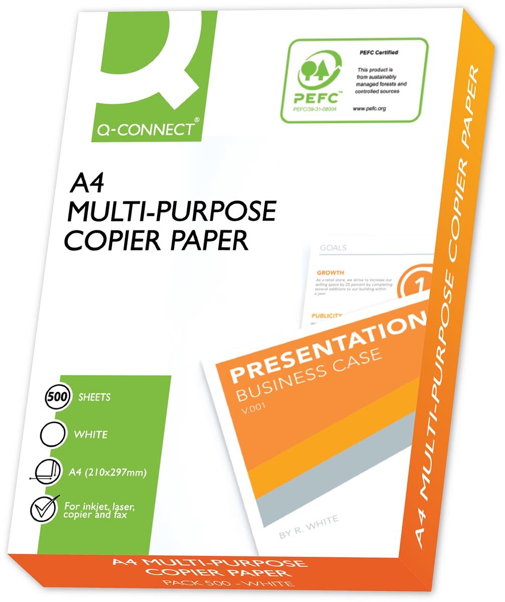 Q-connect premium kopieerpapier, ft a4, 75 g, doos van 5 pak met 500 vel, wit