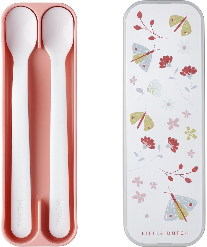 Mepal mio baby cucchiaio piccolo olandese - set da 2 - manico lungo - stoviglie per bambini - fiori farfalle