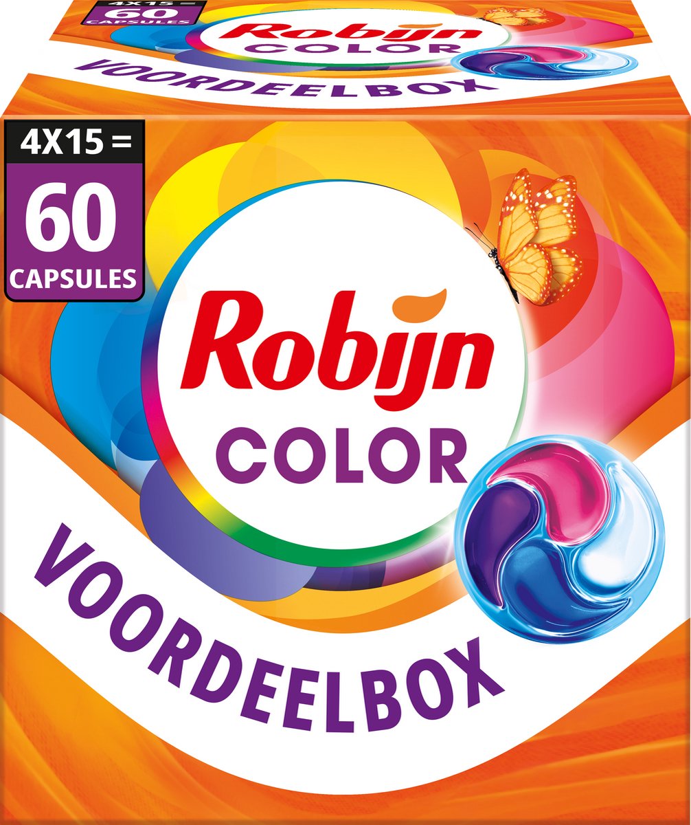 Detersivo Robijn - Capsule lavaggio 4 in 1 - colorato - 4 x 15 pezzi - 60 lavaggi - confezione risparmio
