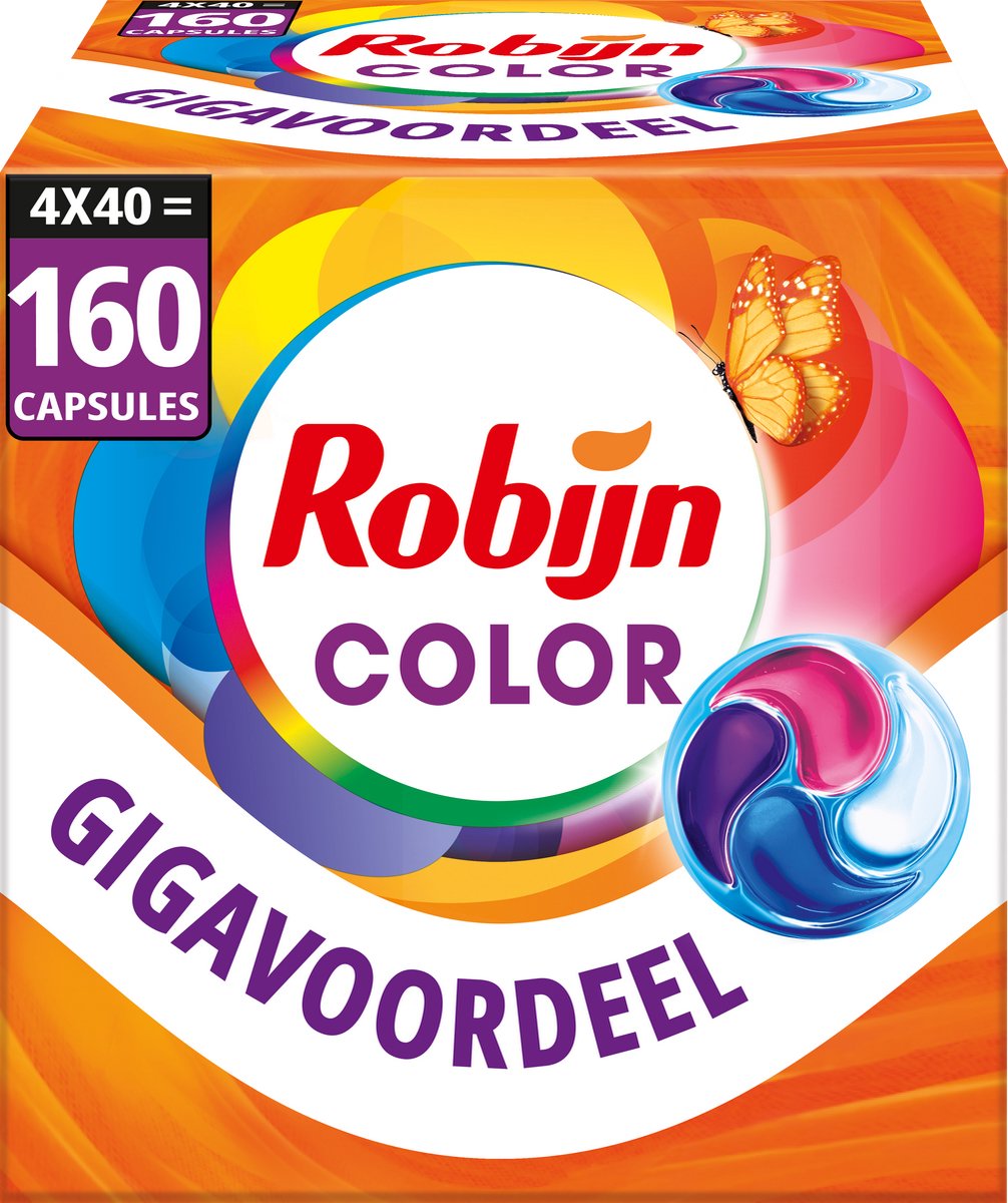 Detergente Robijn - cápsulas de lavado 4 en 1 - color - 4 x 40 piezas - 160 lavados - paquete económico