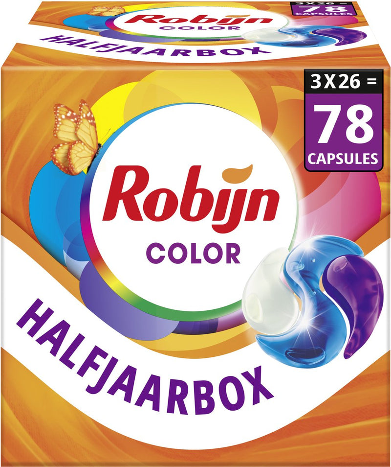Robijn -wasmiddel- 3-in-1 wascapsules - color - 3 x 26 stuks - 78 wasbeurten - voordeelverpakking