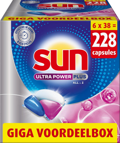 Sun - dishwasher tablets - ultra power plus - all-in 1 - 228 capsules - value pack