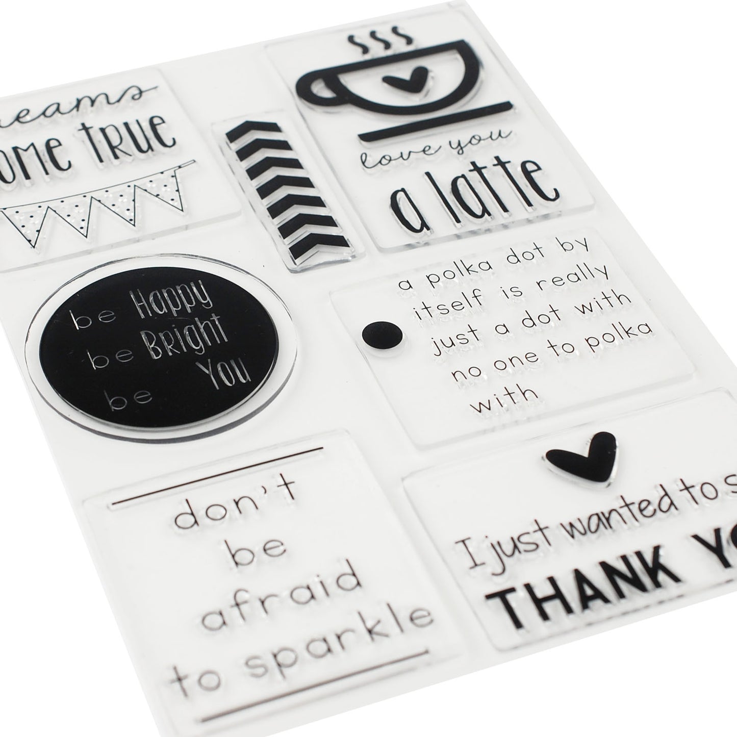 Vaessen creative • love it timbri trasparenti testi in inglese 7 pz.