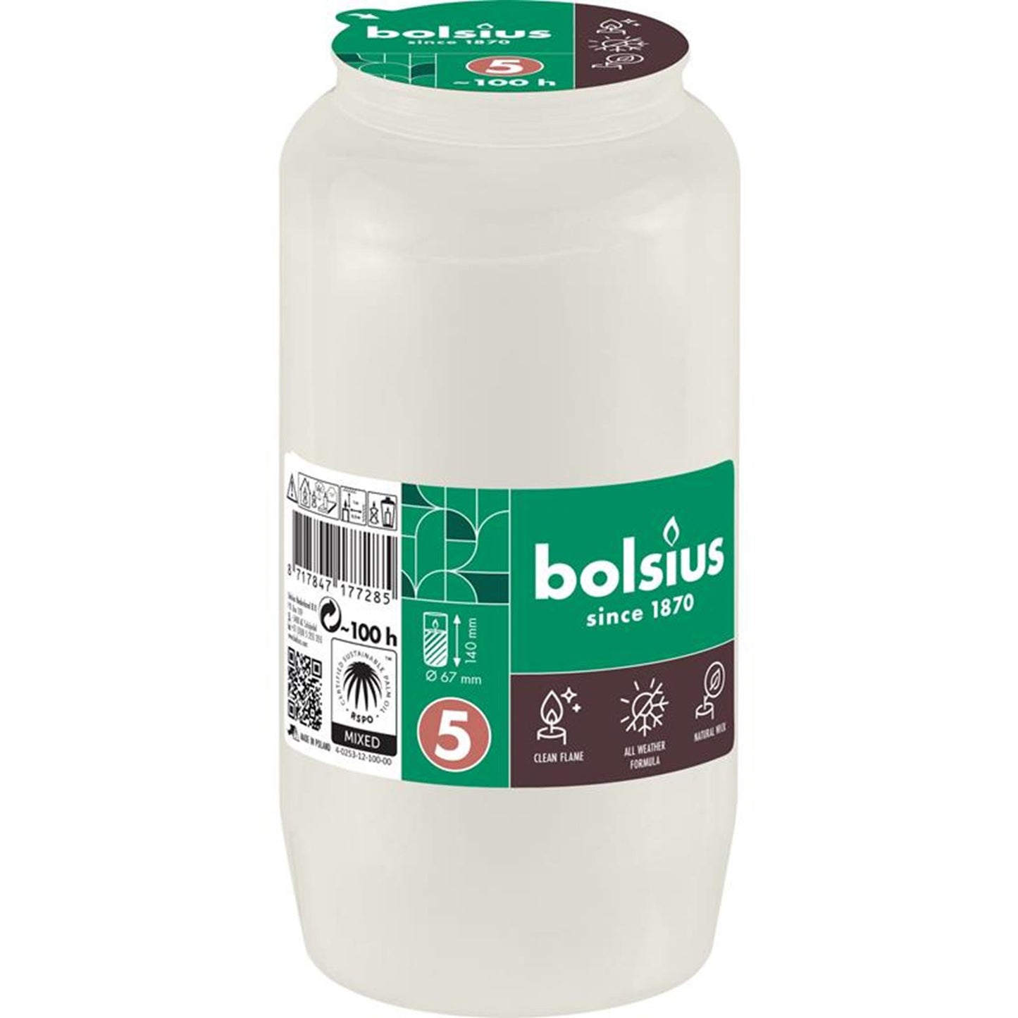 Lampada tombale Bolsius compo n.5 bianca