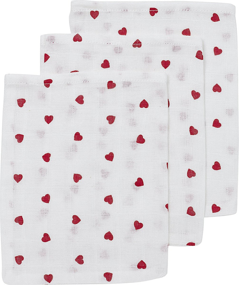 Salviette Meyco Baby Sweet Heart - Confezione da 3 - Idrofile - Rosse - 20x17 cm