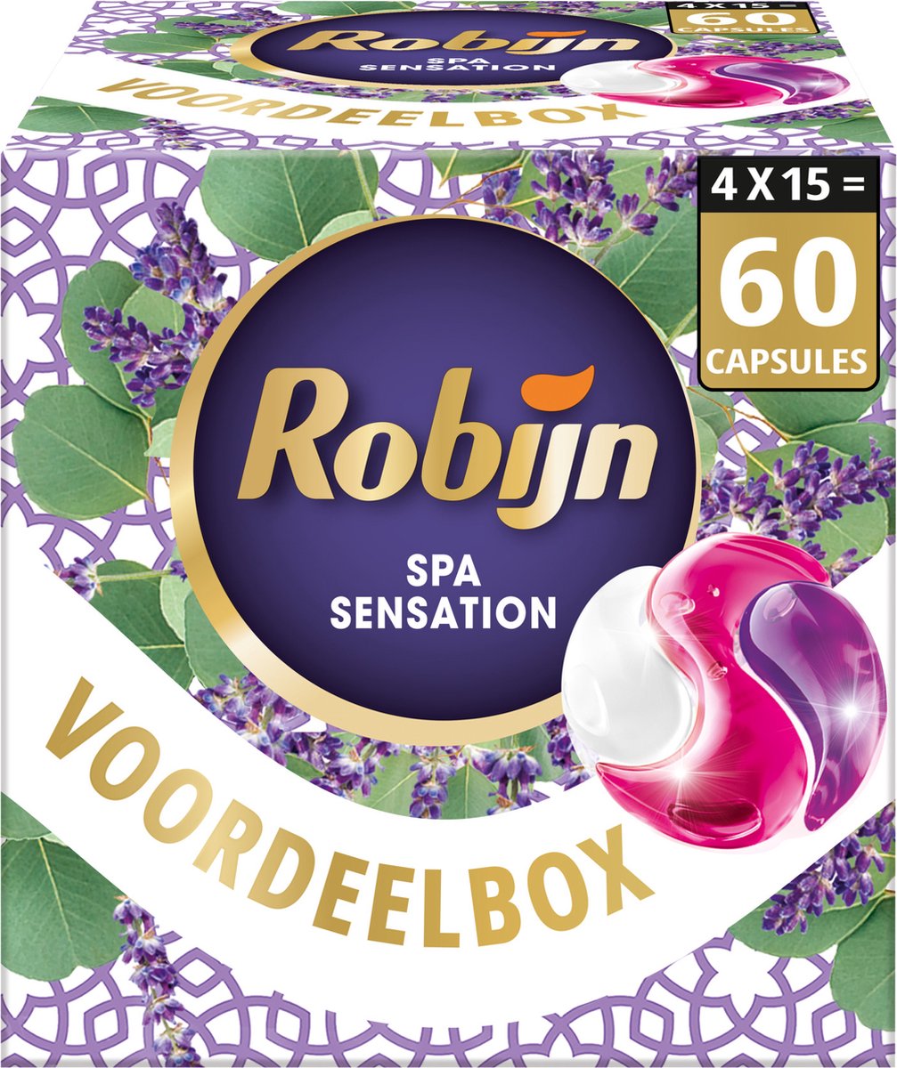 Robijn - Capsule lavanti 3 in 1 - Sensazione Color Spa - Confezione risparmio detersivo - 4 x 15 pezzi - 60 lavaggi
