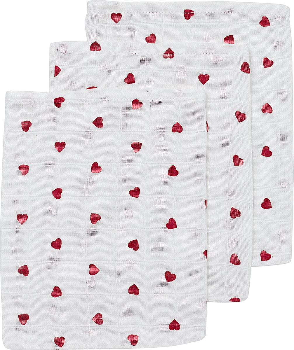 Meyco baby sweet heart washandjes - 3-pack - hydrofiel - red - 20x17cm