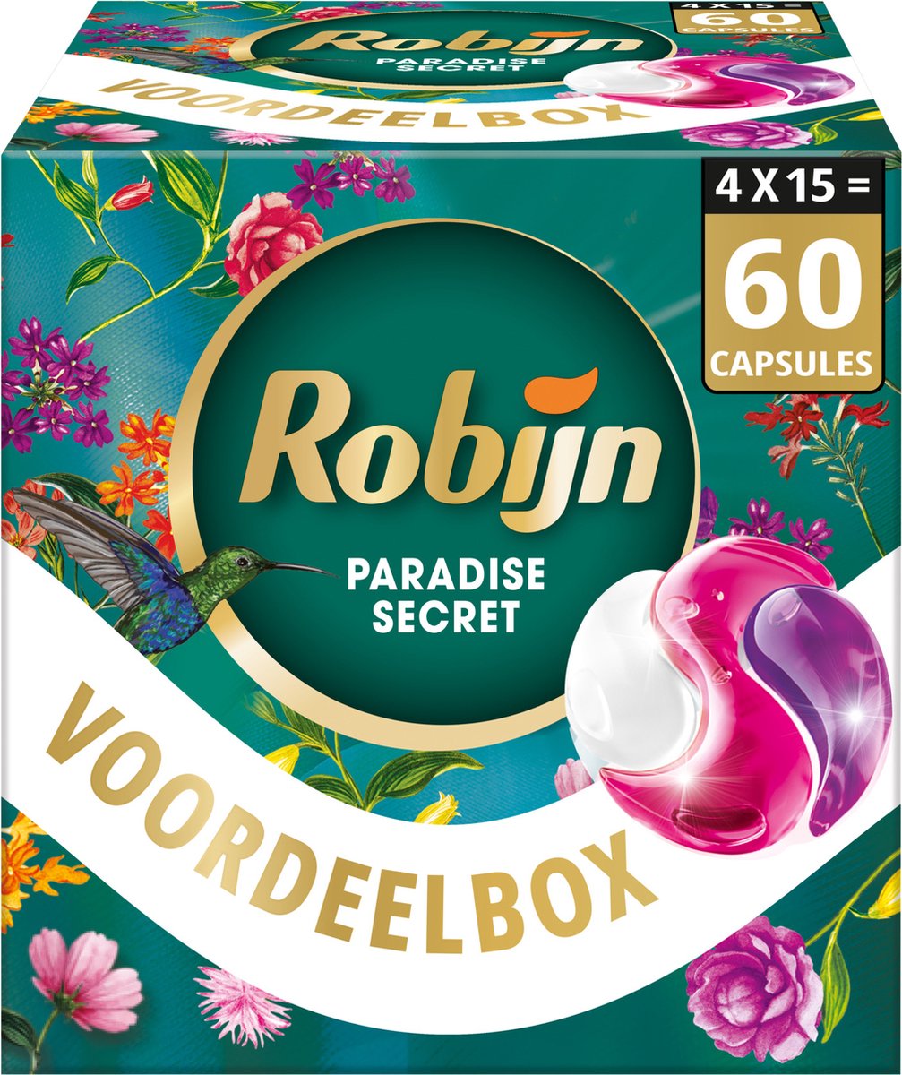 Robijn - Capsule lavanti 3 in 1 - Colour Paradise Secret - 4 x 15 pezzi - 60 lavaggi - Confezione risparmio