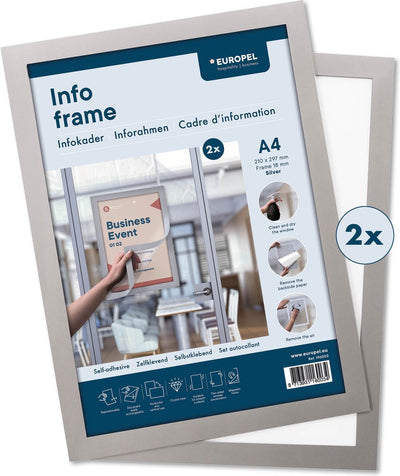 Europel wissellijst zelfklevend – posterlijst – magnetisch frame – a4 – 21 x 29,7 cm – set van 2 stuks – zilver