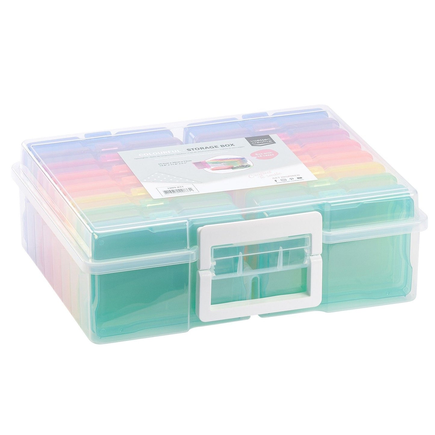 Vaessen creative • caja de almacenamiento con 16 casetes de colores