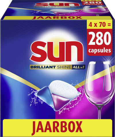 Sun - dishwasher tablets - brilliant shine - all-in 1 - 280 capsules - value pack