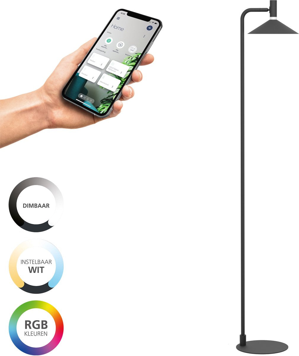 Eglo connect.z conomavilla-z smart vloerlamp - led - 151 cm - zwart wit - instelbaar rgb wit licht - dimbaar - zigbee