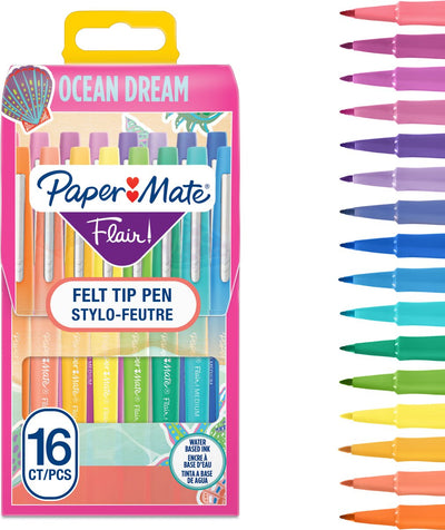 Paper mate flair viltstiften | markers met een gemiddelde punt (0,7 mm) | assorti oceaan droom kleurstiften | voor kinderen volwassenen kleuren, noteren meer | 16 tellen