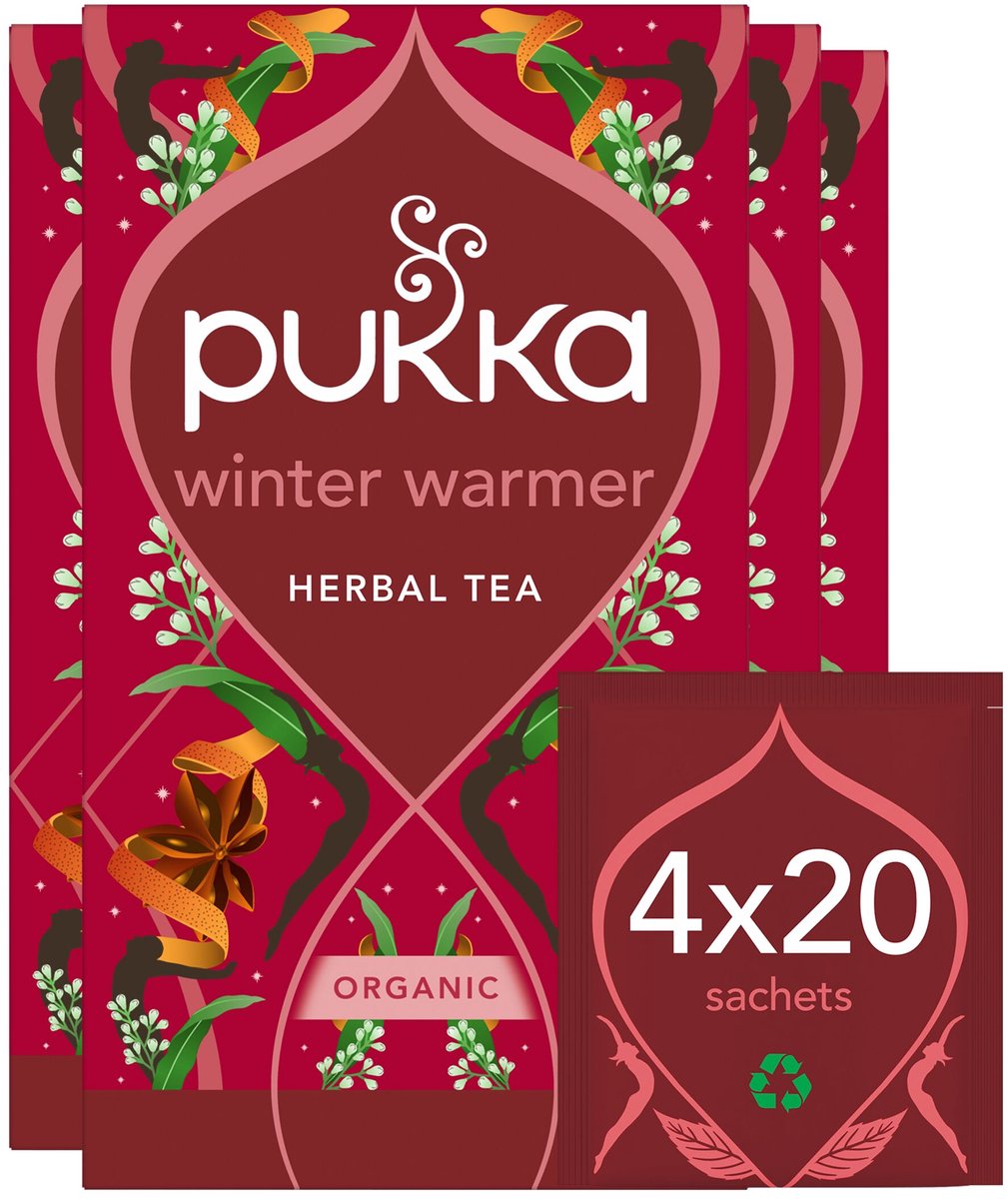 Pukka té calentador de invierno rooibos - 80 bolsitas de té - té de hierbas orgánico - 4 x 20 bolsitas - paquete económico de té