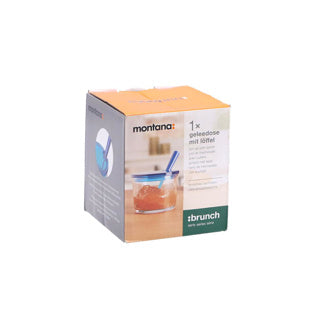 Basic montana jampot 10 cm + lepel blauw glas