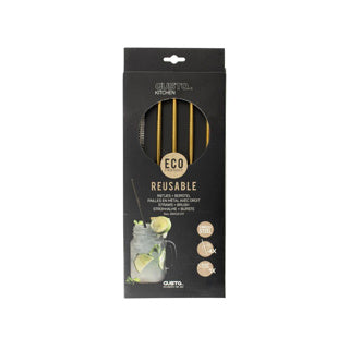 Gusta rvs rietjes + borstel goud 4 stuks | 3 stuks