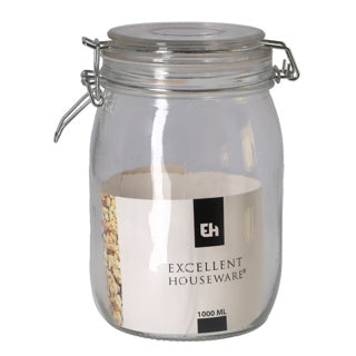 Excelente Housware Housware Glass Stock Jar con Clamp 1L