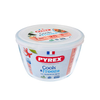 Pyrex Pyrex cuocere e congelare la scala di pulizia del vetro rotondo con coperchio 1.1L