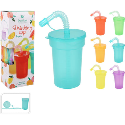 Bicchieri colorati con cannuccia, 6 pz.