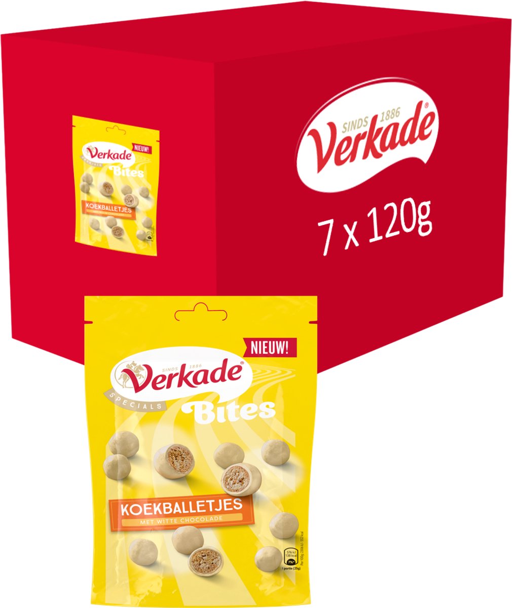 Verkade - bites - koek - koekballetjes met witte chocolade - 7 x 120 gram zakje