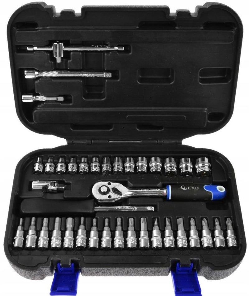 Set chiavi a bussola sostenibili Geko - 38 pezzi - cricchetto ergonomico - acciaio al cromo vanadio