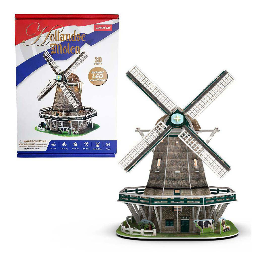 Mulino puzzle 3D divertente e cubico LED - 65 pz.