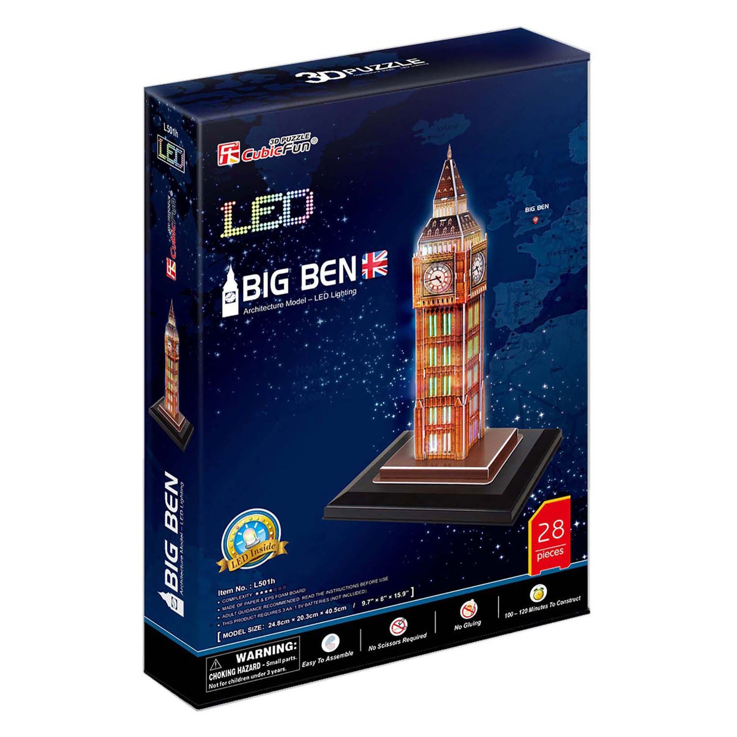 Rompecabezas cúbico diversión 3D Big Ben con iluminación LED