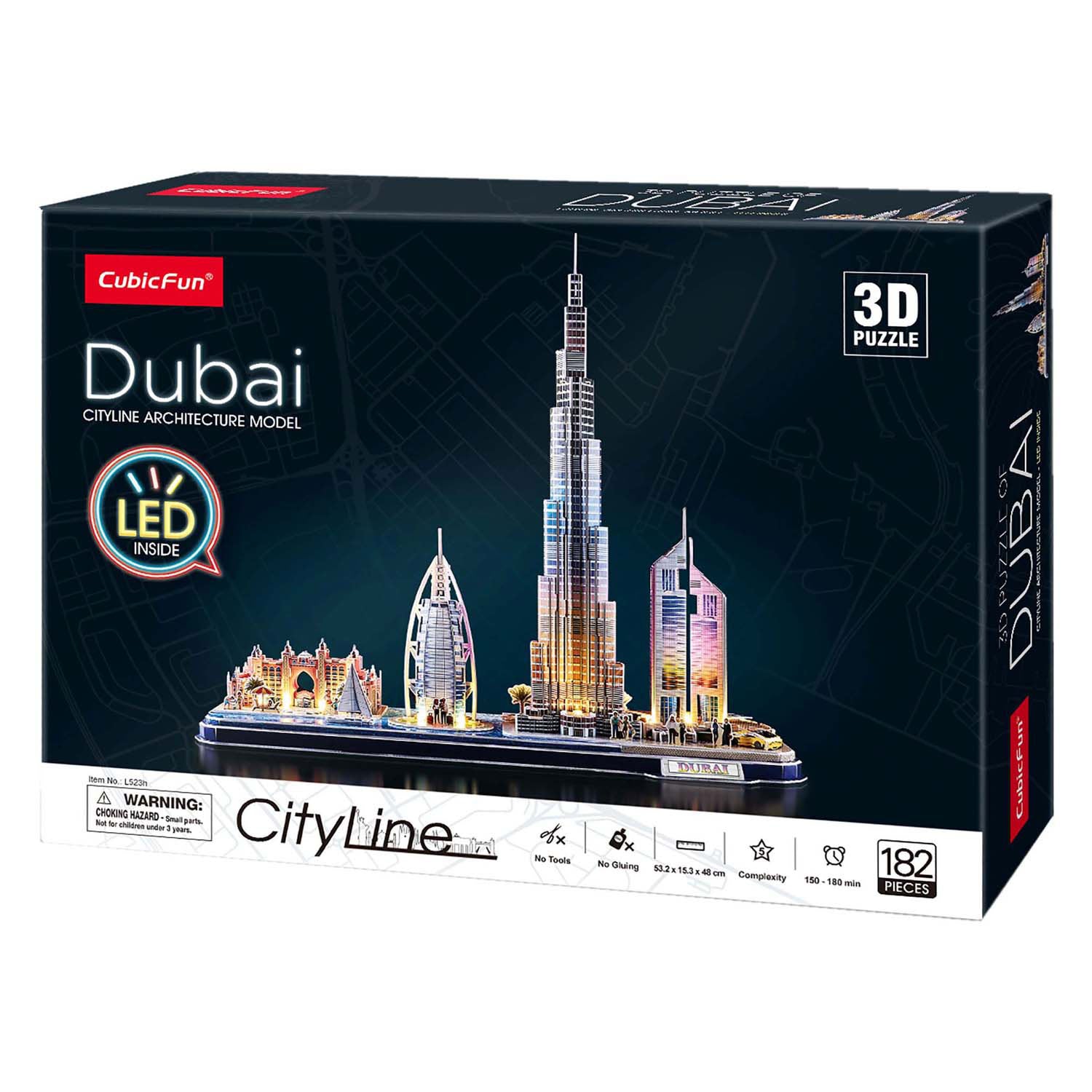 Divertimento cubico divertimento 3d puzzle city linea Dubai con illuminazione a led